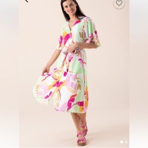 NWOT Y.A.S Floral V-Neck Midi Dress in Pastel Multi Size M